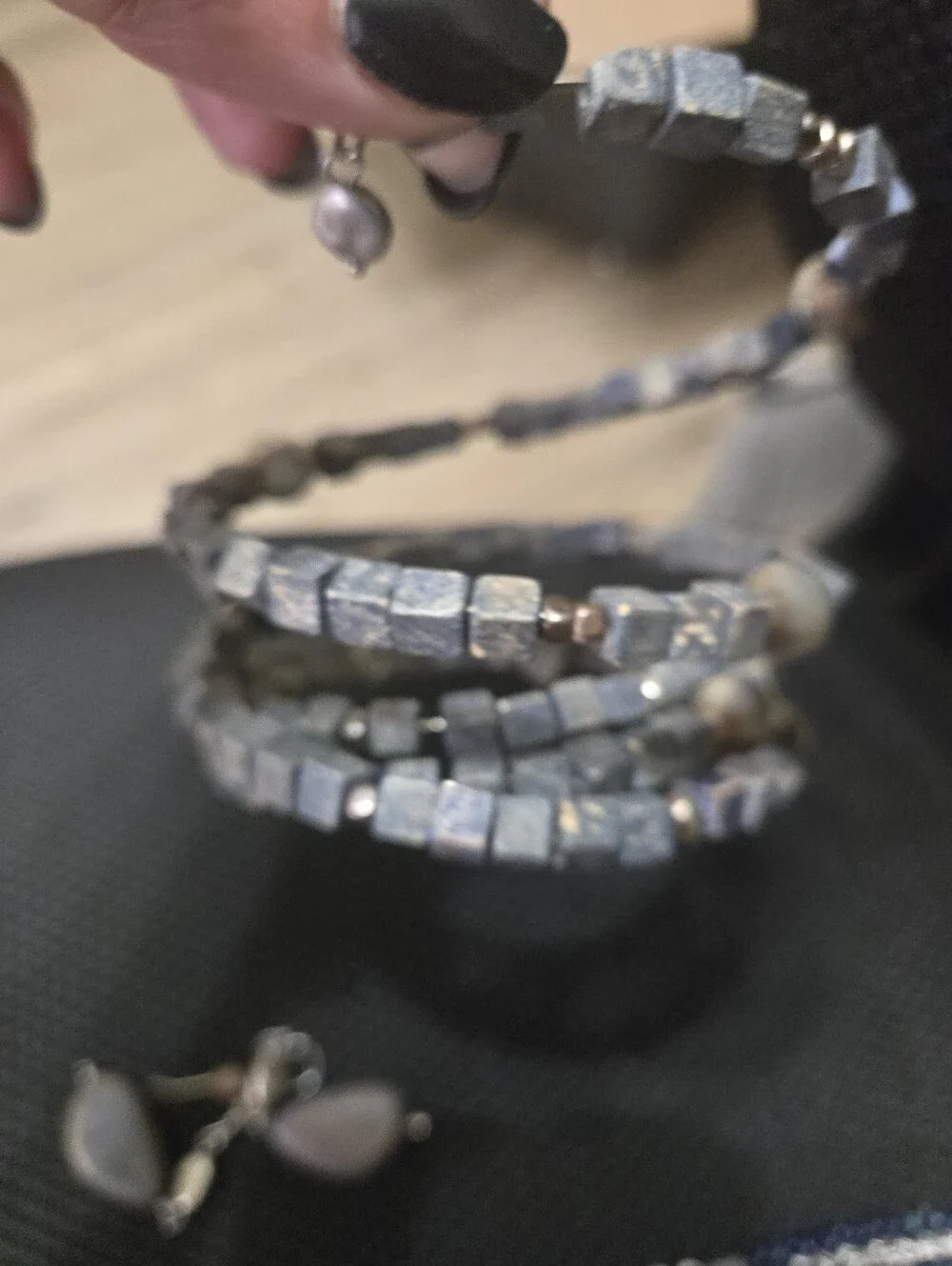 Chicos Multi-Strand Blue Stone Pendant Necklace Set with Bracelet & Earrings